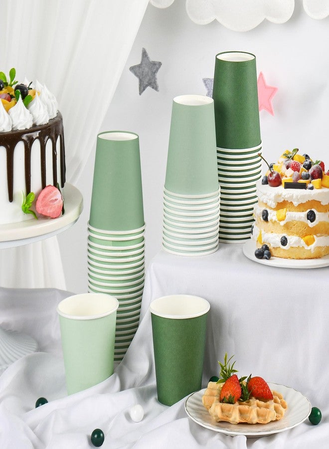 AimFun 100 Pcs Sage Green Paper Cups 9oz Disposable Coffee Paper Cups Gradient Green Party Cups Birthday Bridal Shower Beverage Drinking Cups for Wedding Picnic St Patricks Tea Party Supplies - Image 4